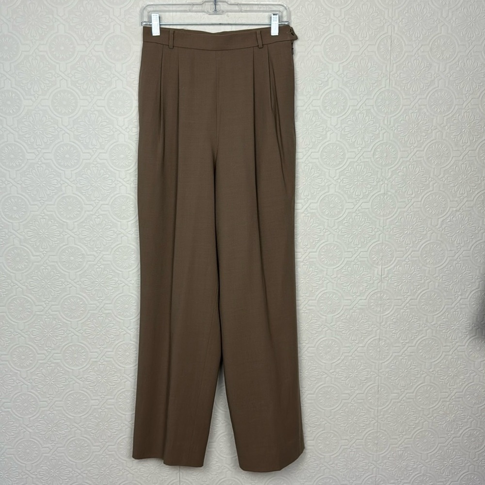 Carlisle 100% Wool High Rise Trousers Pants Tan Cream Brown Pleated High Waist 6